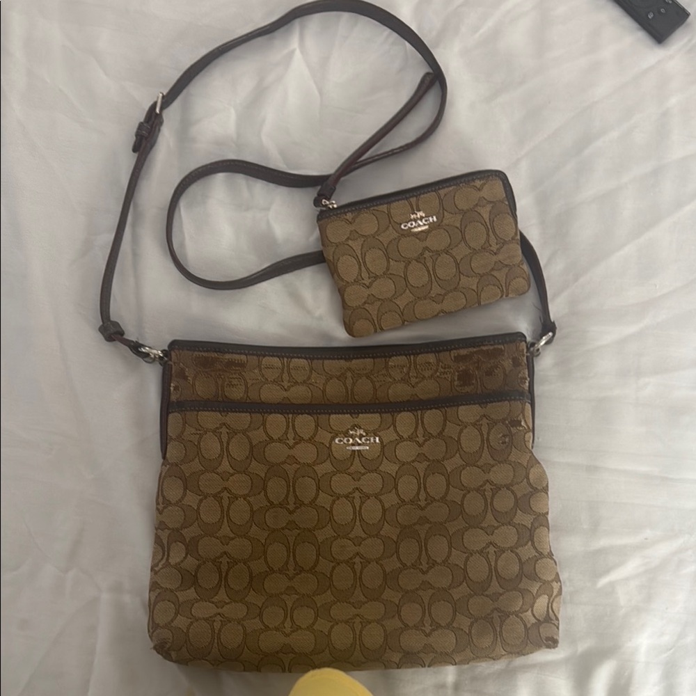 Coach Brown Crossbody Bag and Wristlet Set